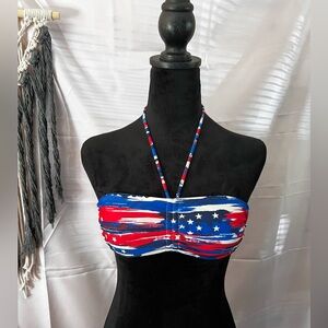 OP Ocean Pacific S/M Red White & Blue Bandeau String Bikini Top Swimwear